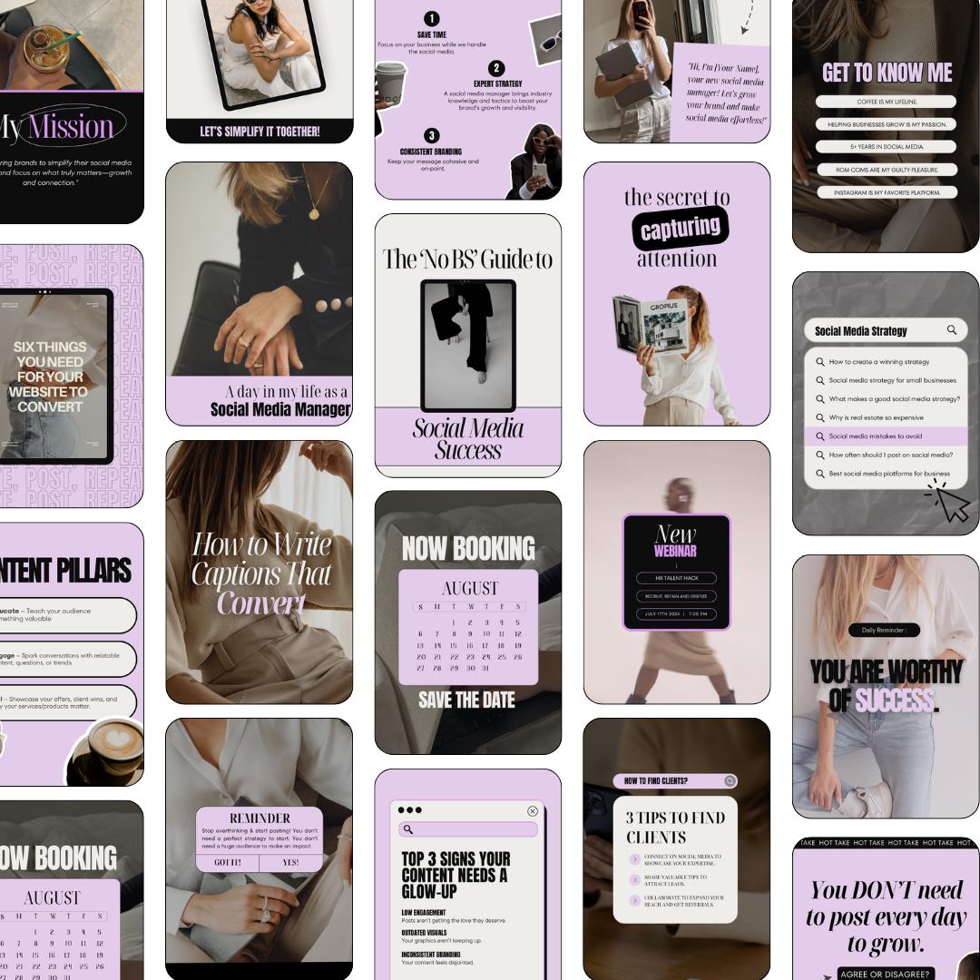 Bold Instagram Templates for Social Media Managers | Canva SMM Posts (Purple)