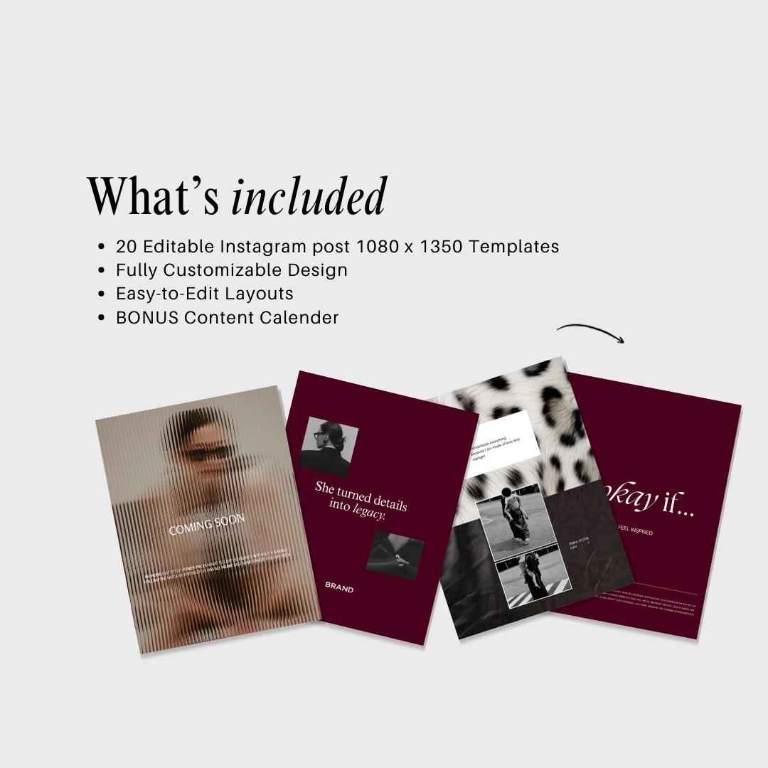 Editorial Instagram Templates Canva, Editable Social Media Templates for Business, Luxury Aesthetic Instagram Post, Burgundy