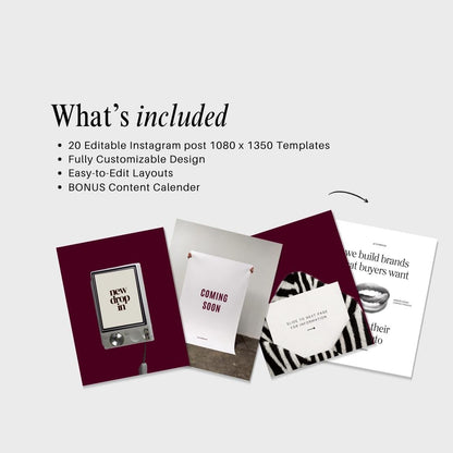 Editorial Instagram Templates Canva, Editable Social Media Templates for Business, Luxury Aesthetic Instagram Post, Burgundy