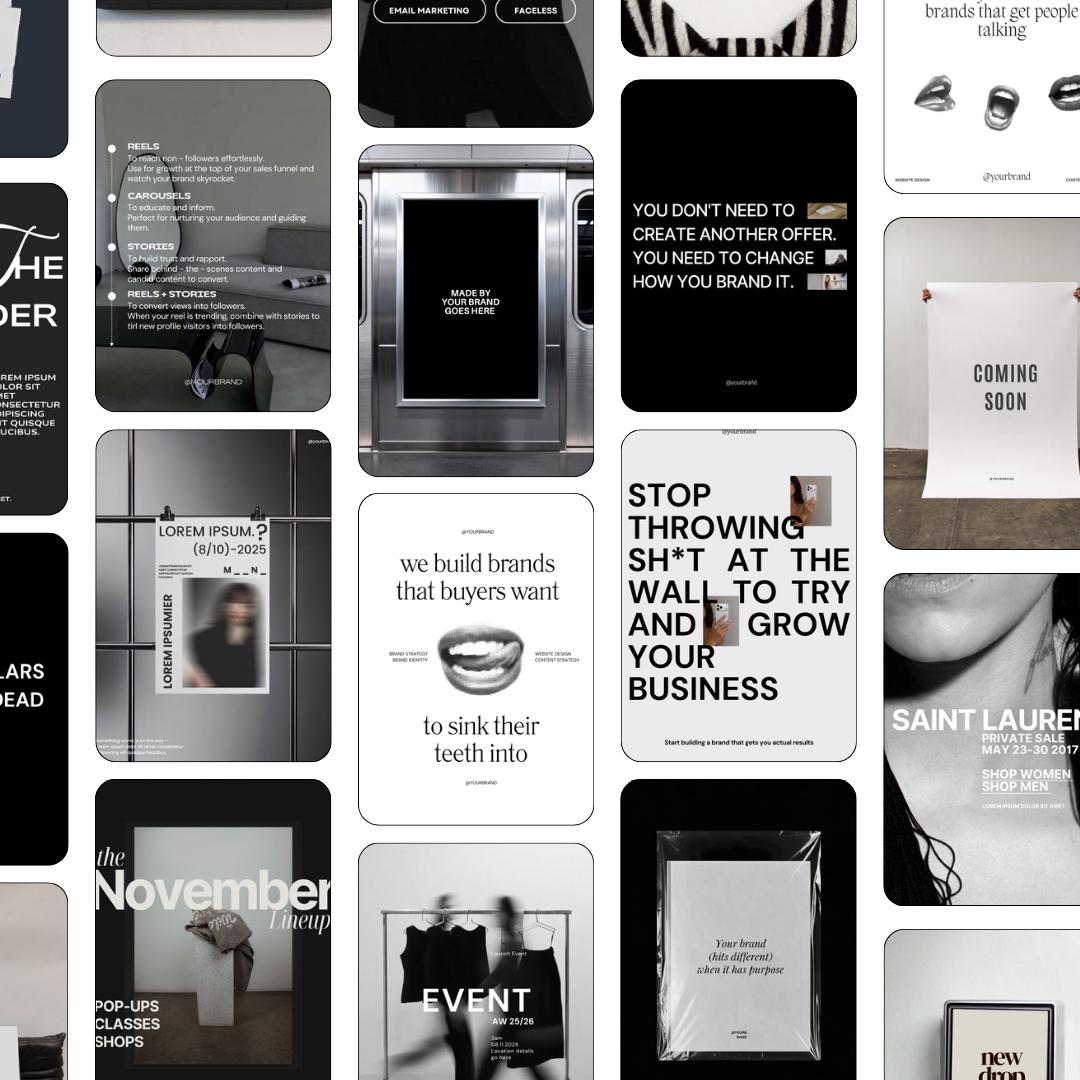 Editorial Instagram Templates Canva, Editable Social Media Templates for Business, Luxury Aesthetic Instagram Post, Black and White Template