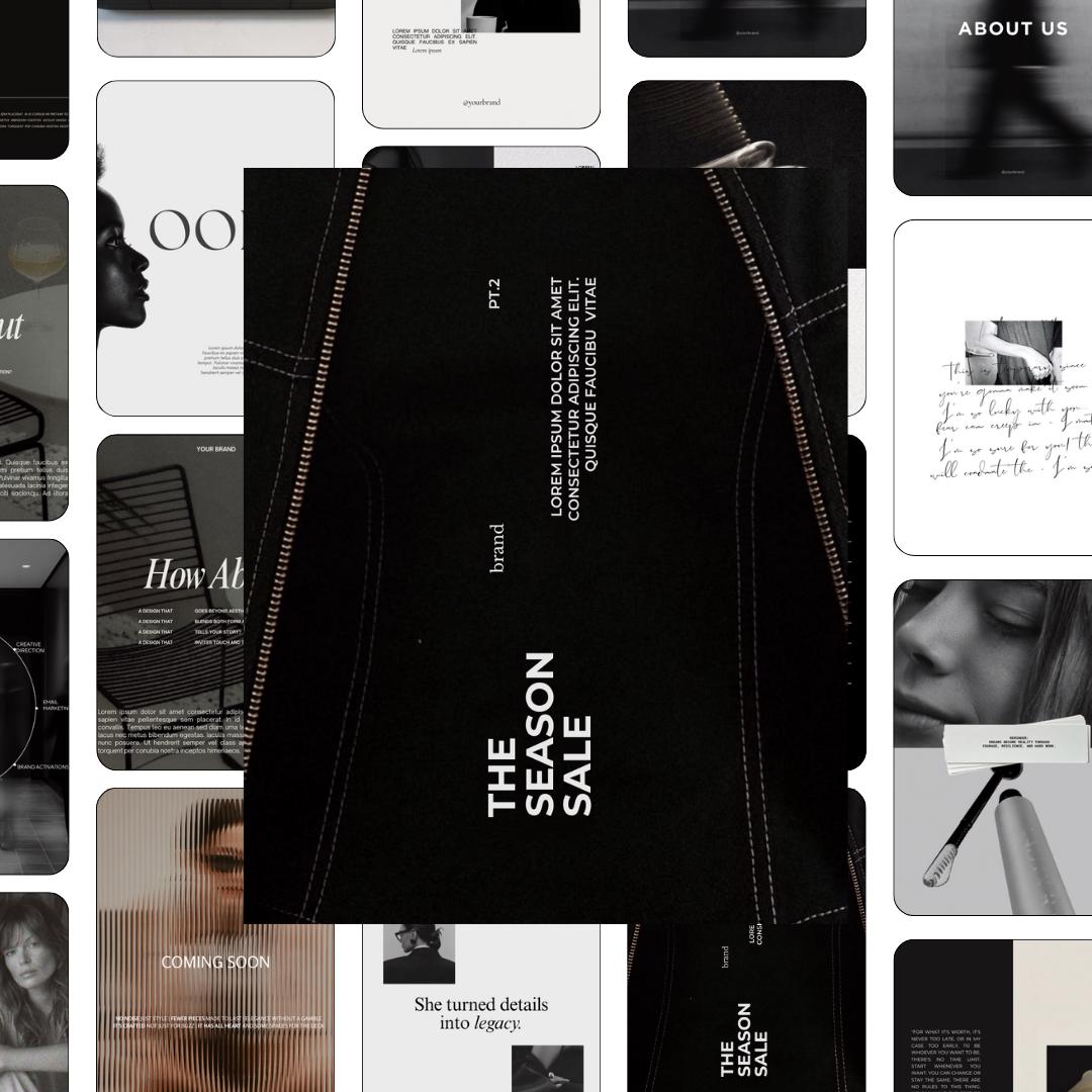 Editorial Fashion Instagram Templates Canva, Editable Social Media Templates for Business, Luxury Aesthetic Instagram Post, Black and White