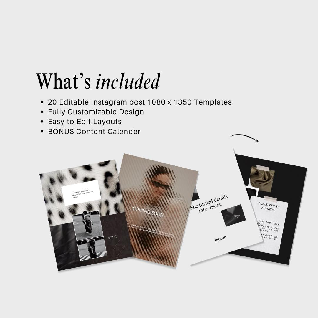 Editorial Instagram Templates Canva, Editable Social Media Templates for Business, Luxury Aesthetic Instagram Post, Black and White Template