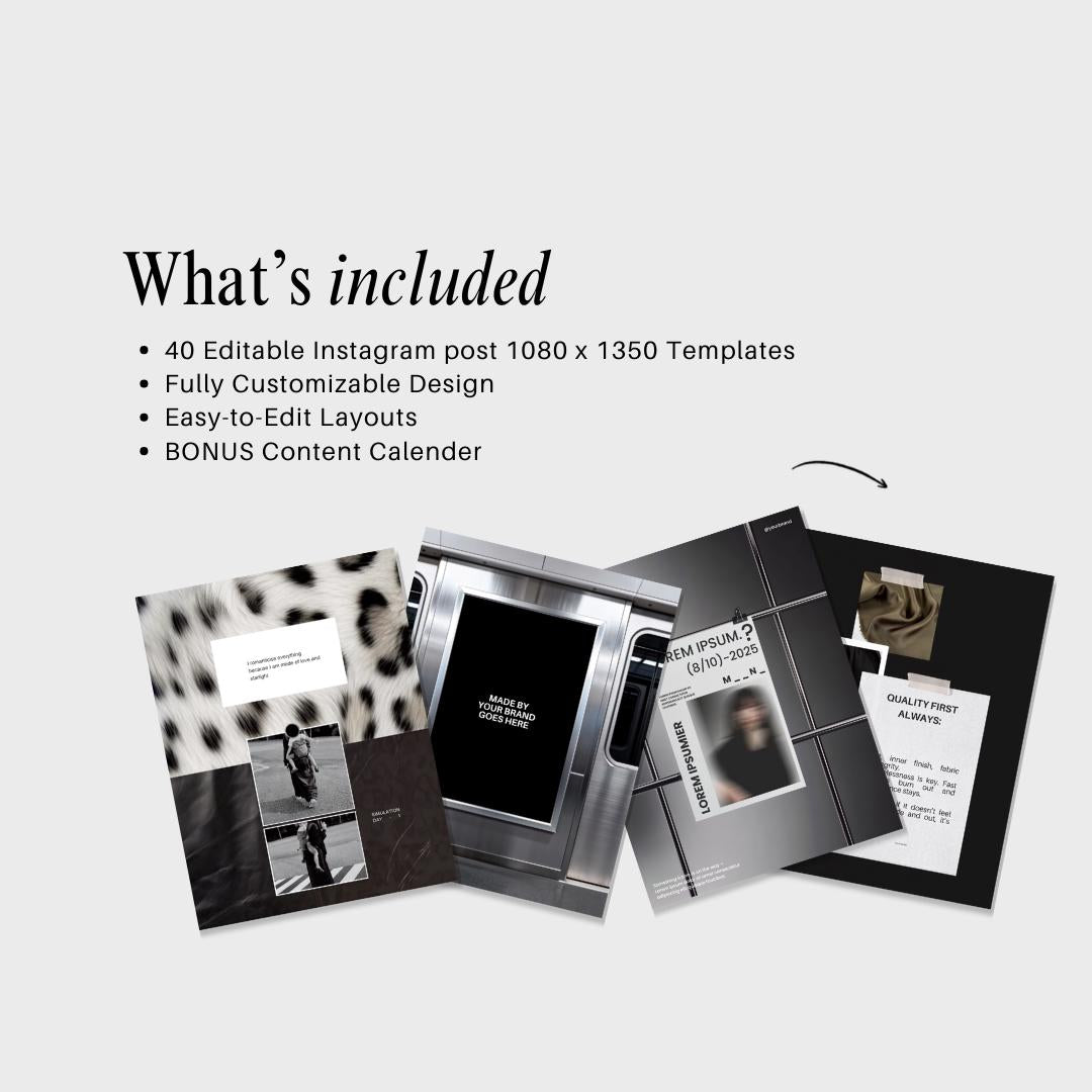 Editorial Instagram Templates Canva, Editable Social Media Templates for Business, Luxury Aesthetic Instagram Post, Black and White Template
