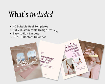 Pilates Instagram Templates | Studio & Instructor Social Media (Canva) Pink, Yellow