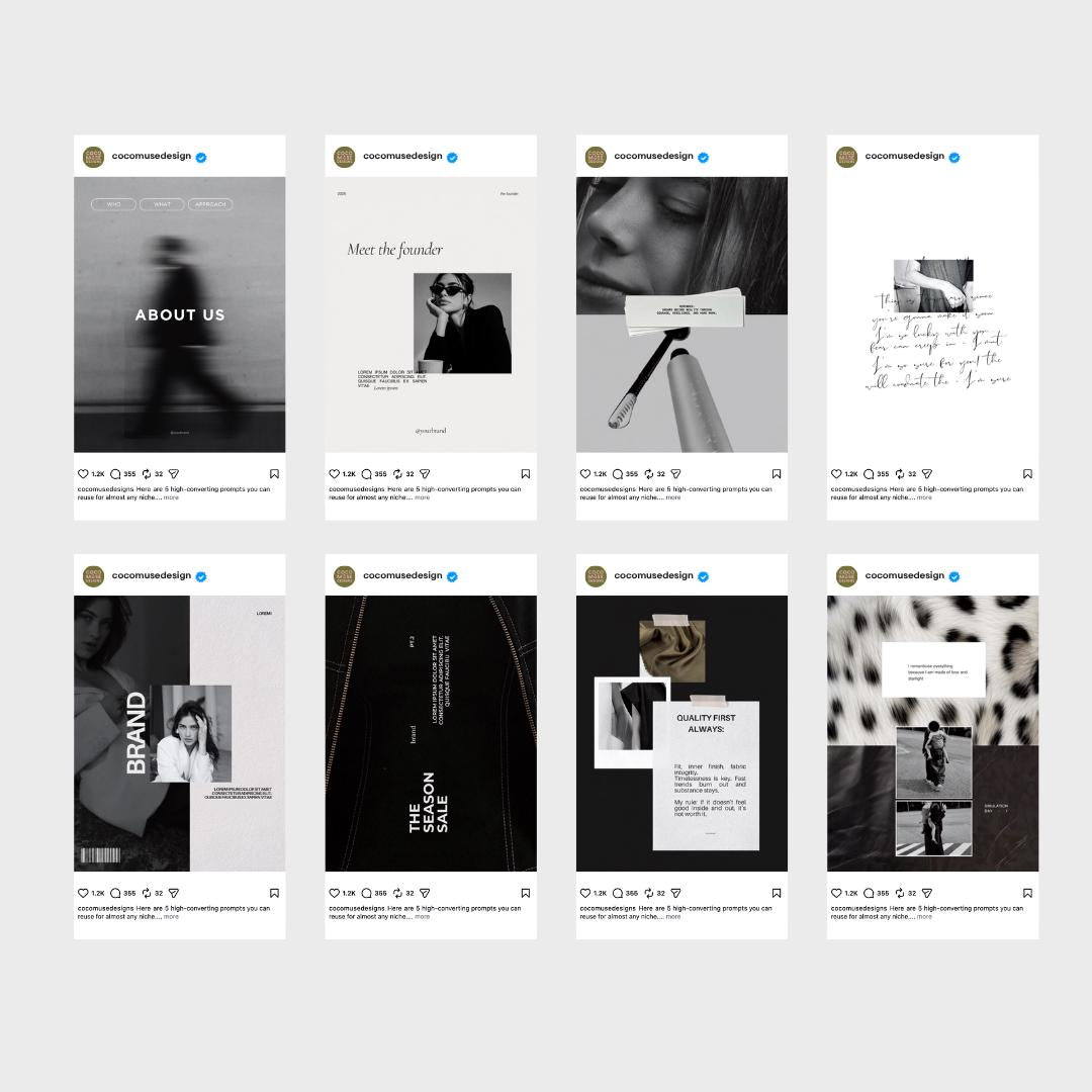 Editorial Instagram Templates Canva, Editable Social Media Templates for Business, Luxury Aesthetic Instagram Post, Black and White Template