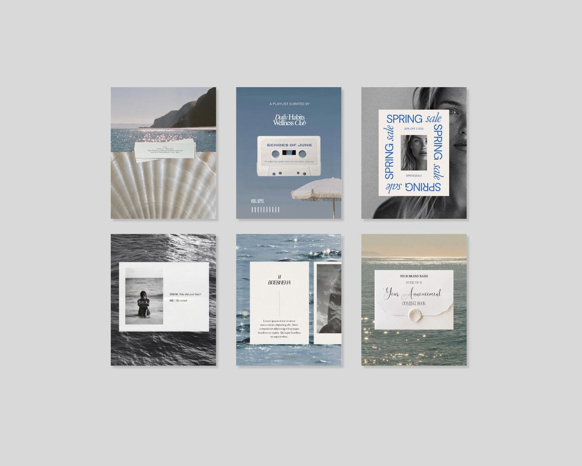 Ocean Vibe Instagram Templates Canva,  Social Media Kit Posts Carousels for Creators Travel Content [Editable] Beach Aesthetic Instagram
