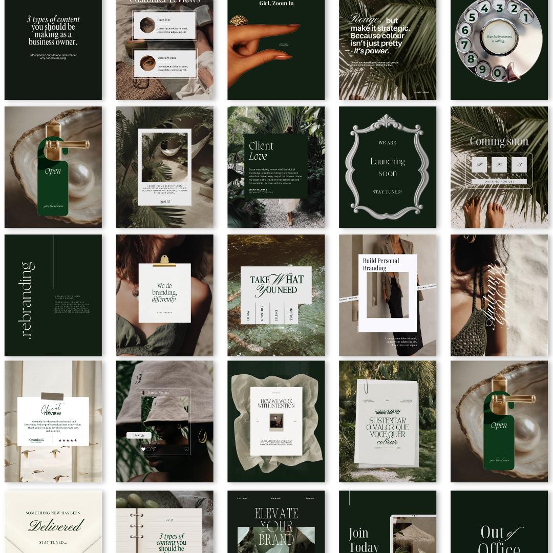 Editorial Green Instagram Templates, Canva Social Media Kit (Digital Download)