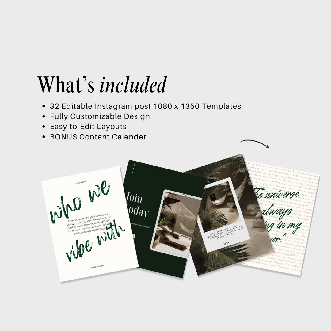 Aesthetic Green Instagram Templates Canva, Pinterest Inspired Social Media Post Templates, Bold Content Creator Kit, Modern Feed Designs
