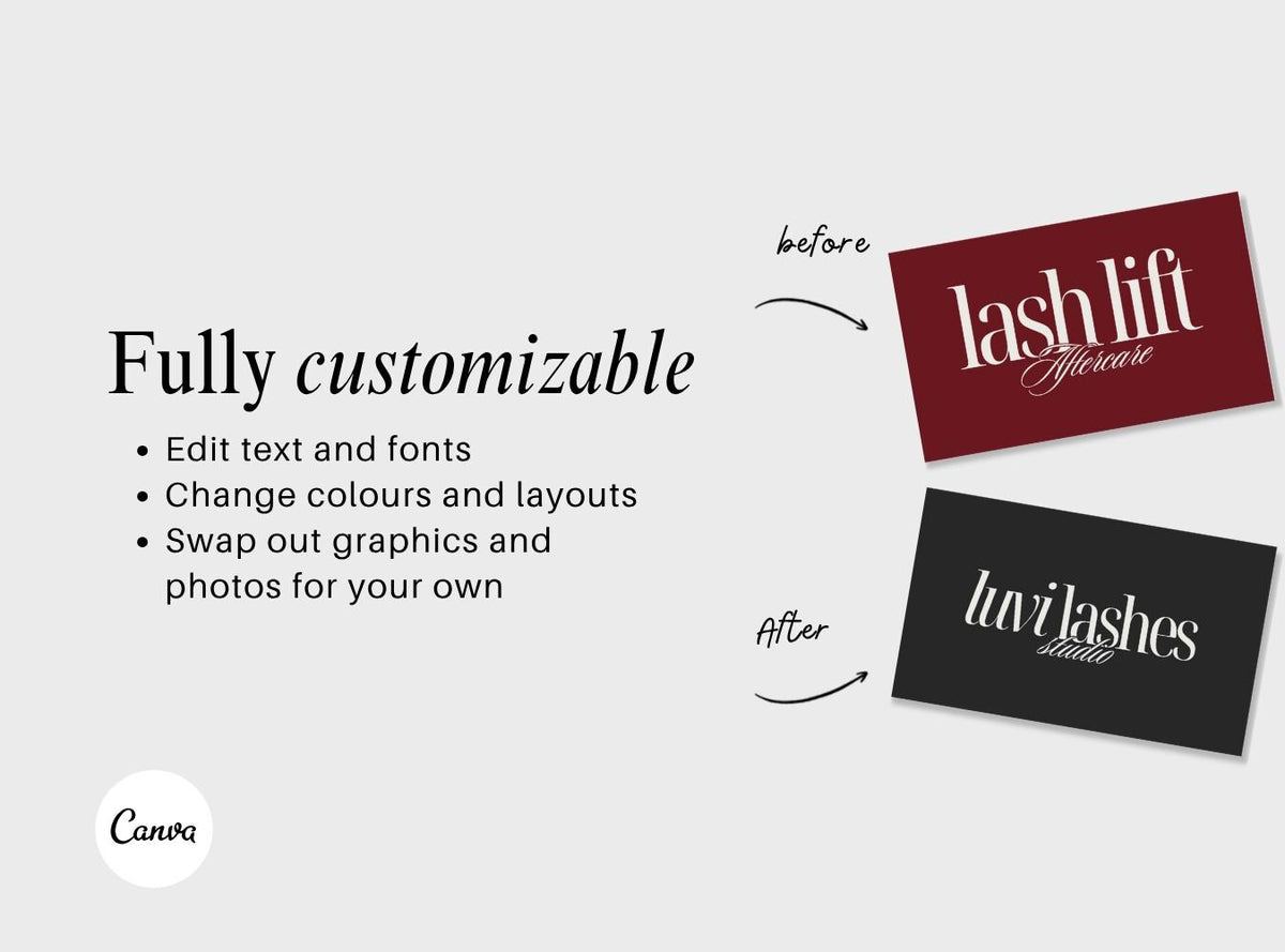 Lash Lift Aftercare Cards | Lash & Brow Care Card for Clients | Editable Printable Salon Template | Beauty Business Card