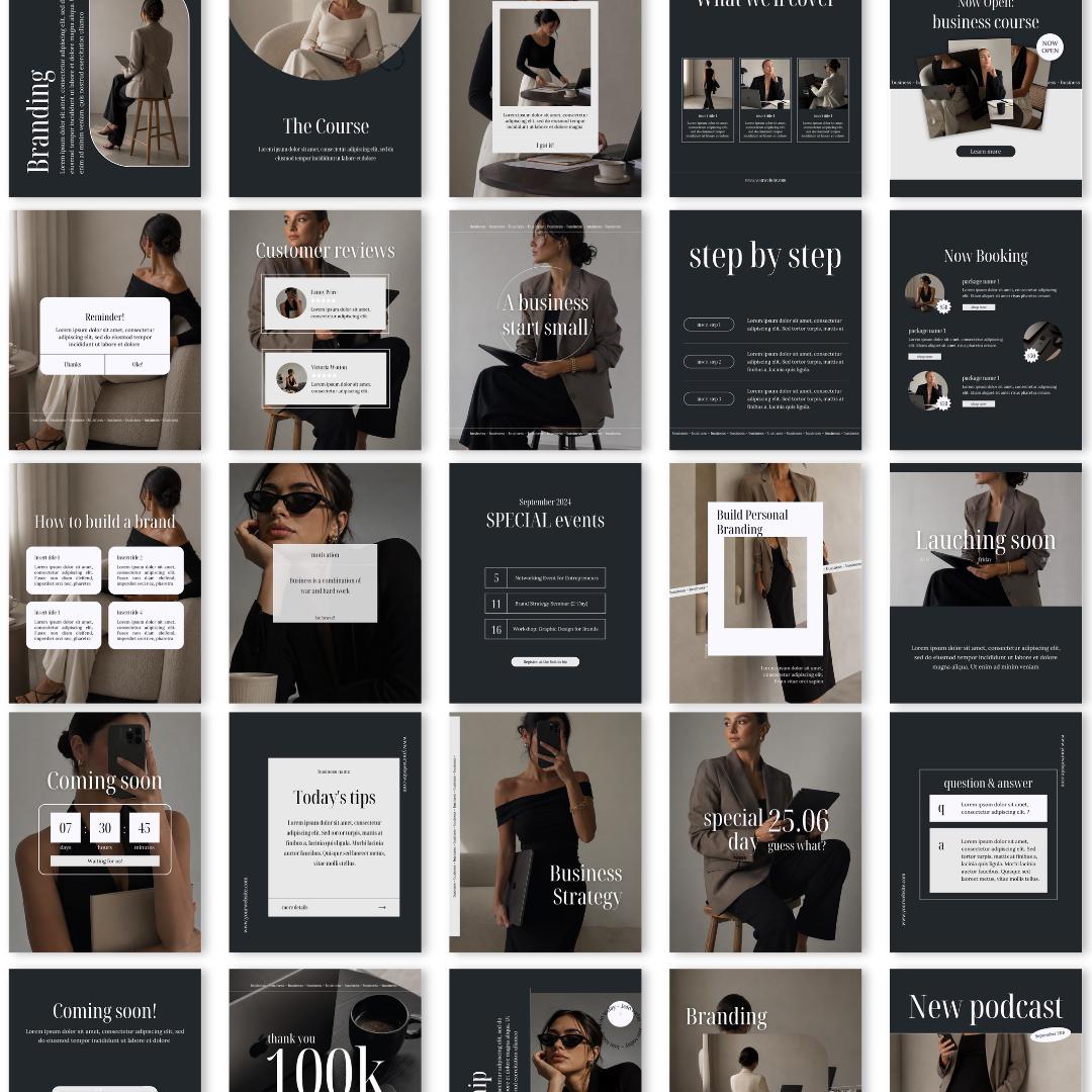 100 Business Coach Instagram Post Templates: Editorial Aesthetic Canva (Digital Download)