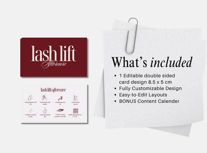 Lash Lift Aftercare Cards | Lash & Brow Care Card for Clients | Editable Printable Salon Template | Beauty Business Card