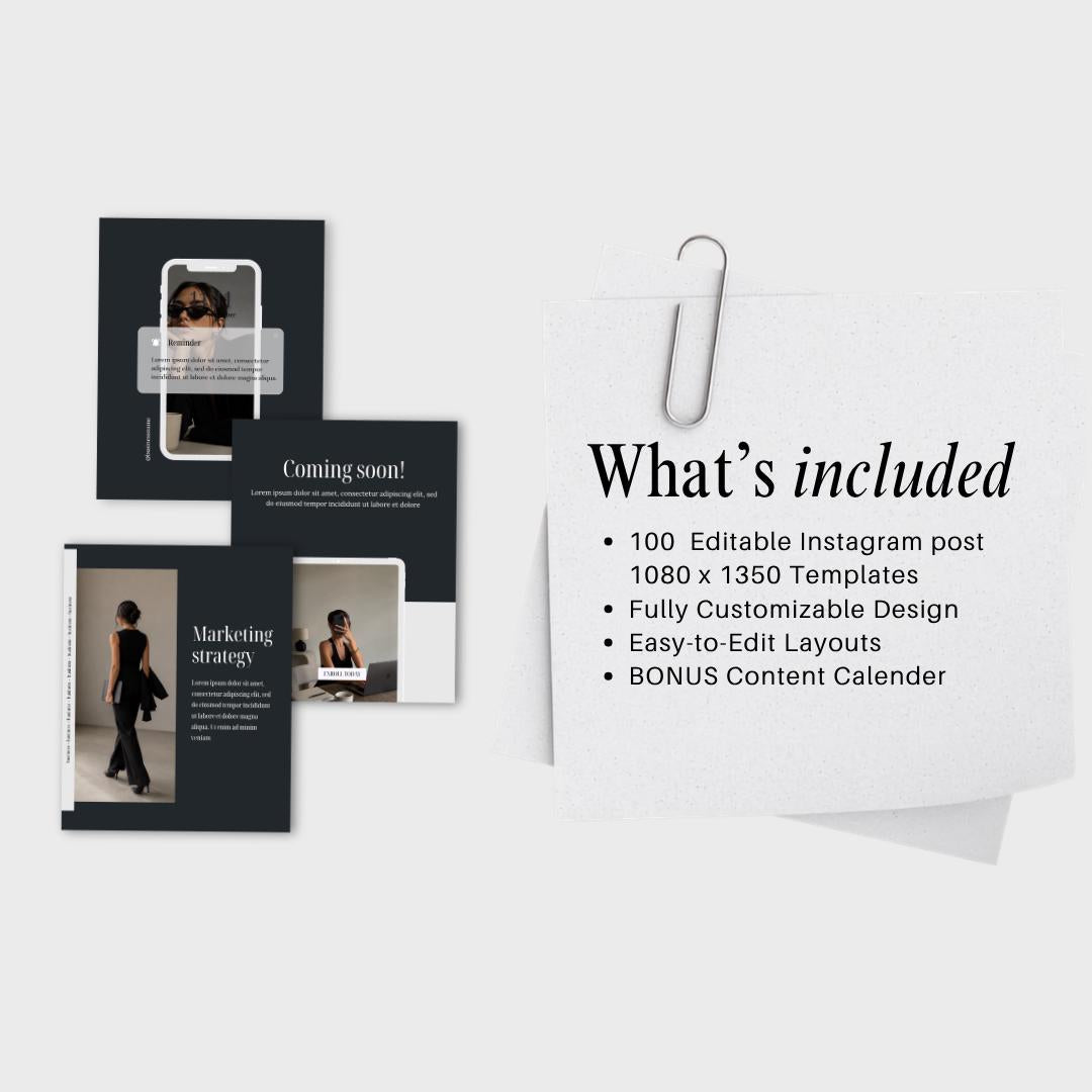100 Business Coach Instagram Post Templates: Editorial Aesthetic Canva (Digital Download)