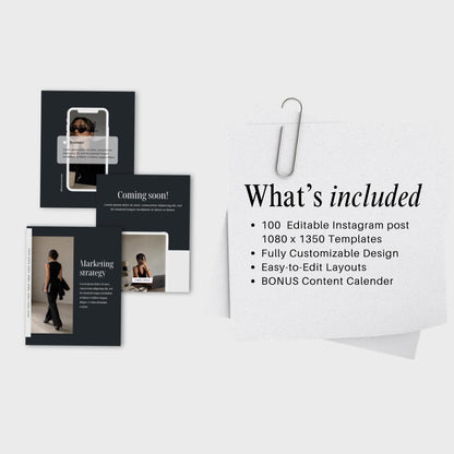 100 Business Coach Instagram Post Templates: Editorial Aesthetic Canva (Digital Download)