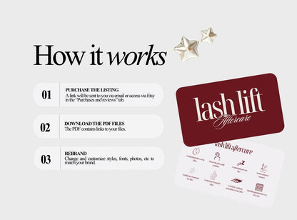 Lash Lift Aftercare Cards | Lash & Brow Care Card for Clients | Editable Printable Salon Template | Beauty Business Card
