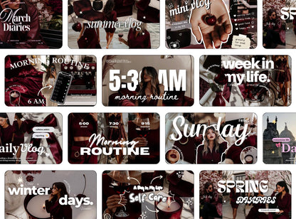 13 Burgundy Youtube Thumbnails Templates | DIY Youtube Thumbnails | Youtube Branding | Dark Moody Templates | Youtube Branding Kit