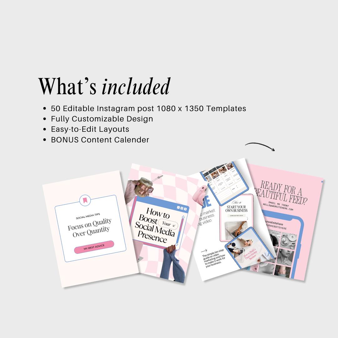 Instagram Canva Template Bundle | Pastel Social Media Templates | Content Creator Posts | Social Media Manager Canva Pack