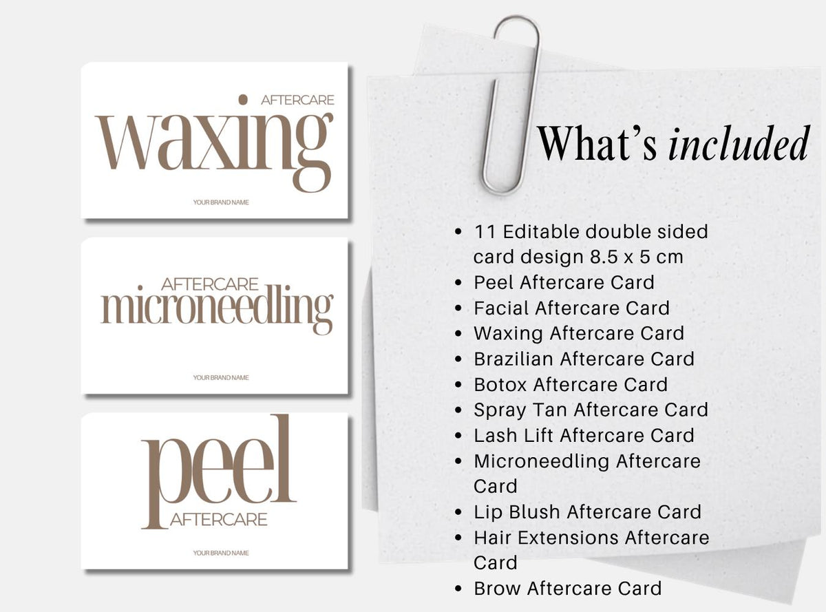 Aftercare Card Bundle | Post care Card for Salon Clients | Editable Printable Salon Template | Beauty Business Cards, Editable Canva