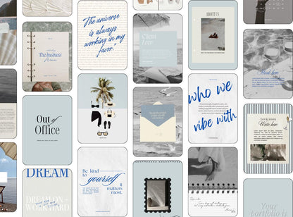 Coastal Instagram Templates for Small Business, Blue Mediterranean Canva Templates, Summer Riviera Quote & Announcement Posts