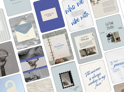 Coastal Instagram Templates for Small Business, Blue Mediterranean Canva Templates, Summer Riviera Quote & Announcement Posts