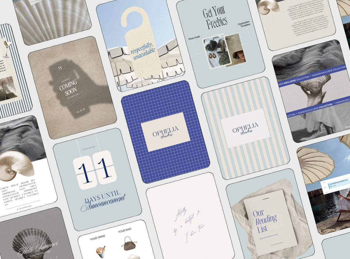 Coastal Instagram Templates for Small Business, Blue Mediterranean Canva Templates, Summer Riviera Quote & Announcement Posts