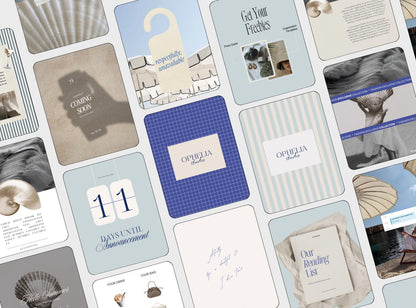 Coastal Instagram Templates for Small Business, Blue Mediterranean Canva Templates, Summer Riviera Quote & Announcement Posts