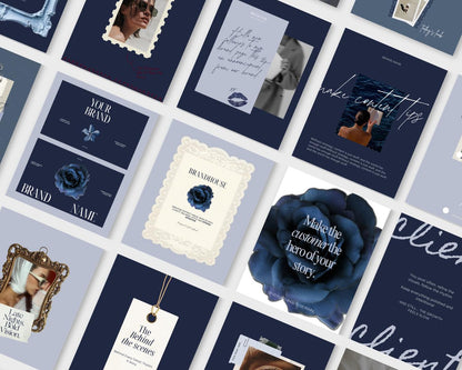 Blue Instagram Templates | 40 Posts | Luxury Editable Social Media Templates (Instant Digital Download) Business Branding IG Canva