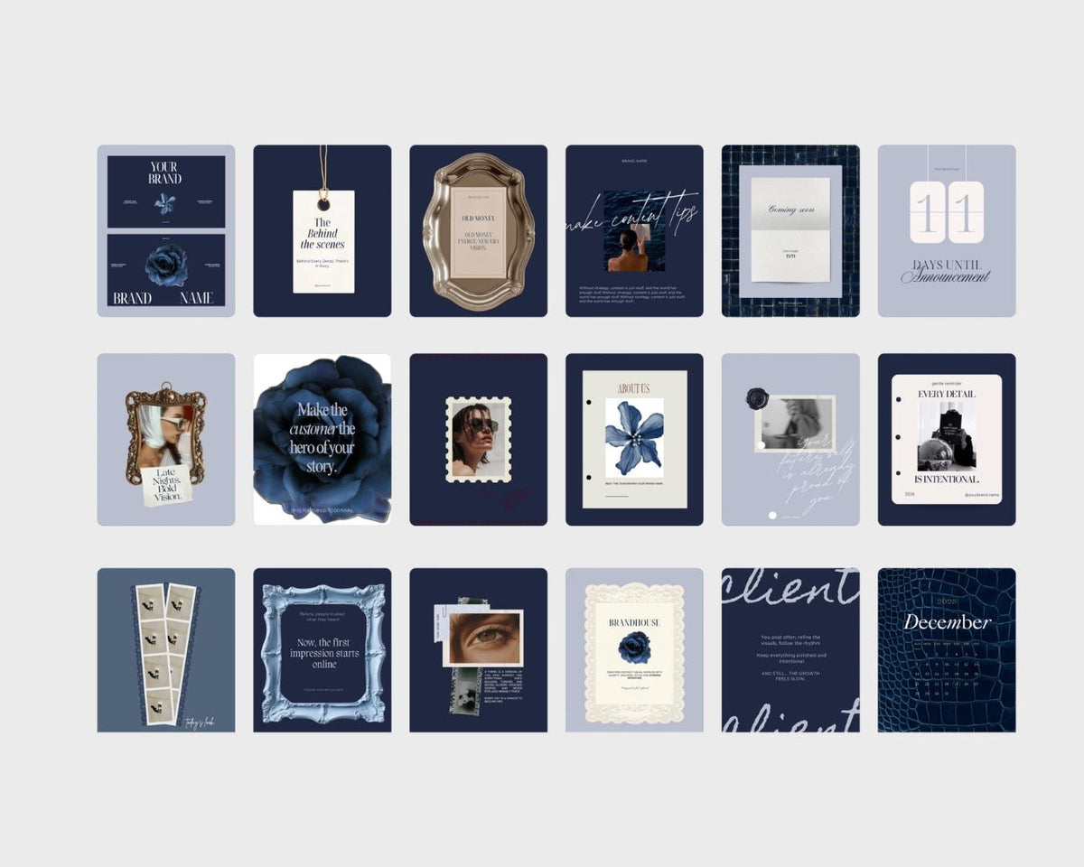 Blue Instagram Templates | 40 Posts | Luxury Editable Social Media Templates (Instant Digital Download) Business Branding IG Canva