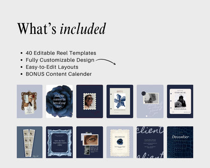 Blue Instagram Templates | 40 Posts | Luxury Editable Social Media Templates (Instant Digital Download) Business Branding IG Canva