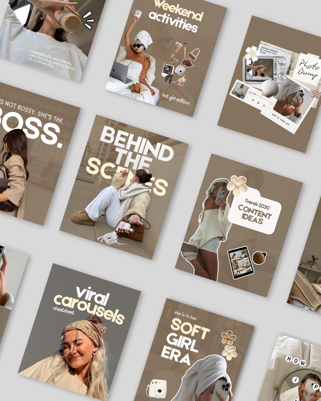 Neutral Aesthetic Instagram Coaching Templates, Trendy Modern Pinterest Inspired Beige Canva Templates for UGC, Content Creator, SMM Viral