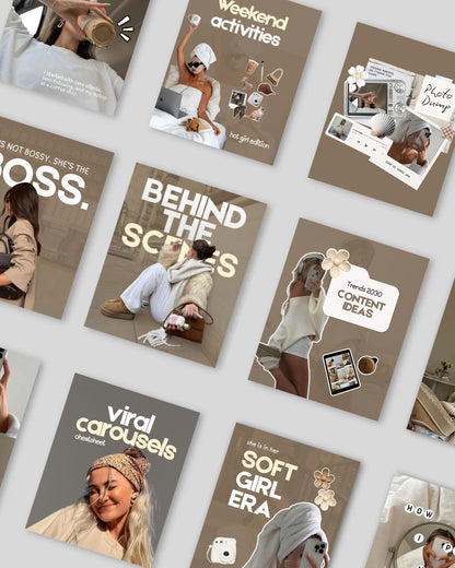 Neutral Aesthetic Instagram Coaching Templates, Trendy Modern Pinterest Inspired Beige Canva Templates for UGC, Content Creator, SMM Viral