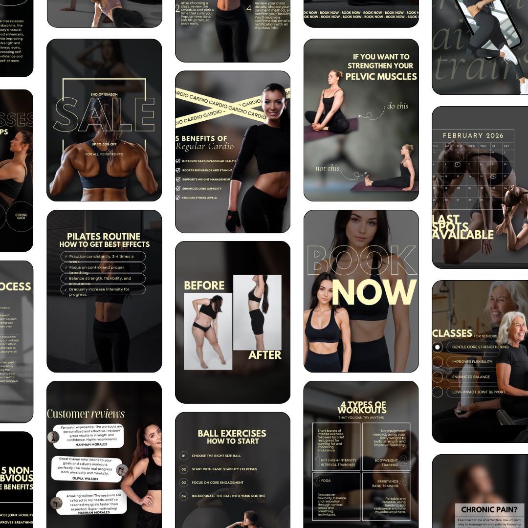 Fitness Coach Canva Templates | Personal Trainer Instagram Posts | PT Social Media Branding | Gym IG Pack | 100 templates