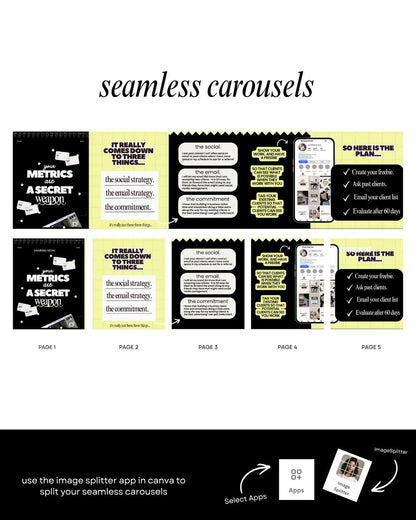 Seamless Instagram Carousel Post Templates - Social Media Manager Templates - Seamless Carousels - Portrait Instagram Posts - Lime Black