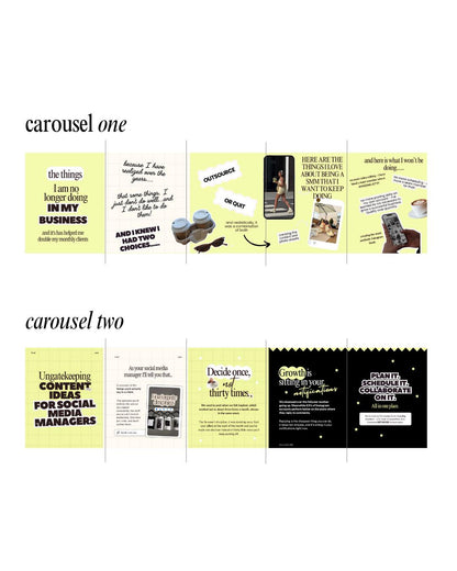 Seamless Instagram Carousel Post Templates - Social Media Manager Templates - Seamless Carousels - Portrait Instagram Posts - Lime Black