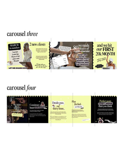 Seamless Instagram Carousel Post Templates - Social Media Manager Templates - Seamless Carousels - Portrait Instagram Posts - Lime Black