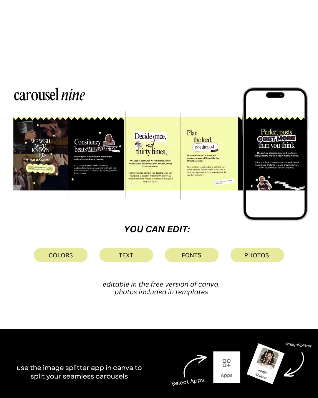 Seamless Instagram Carousel Post Templates - Social Media Manager Templates - Seamless Carousels - Portrait Instagram Posts - Lime Black