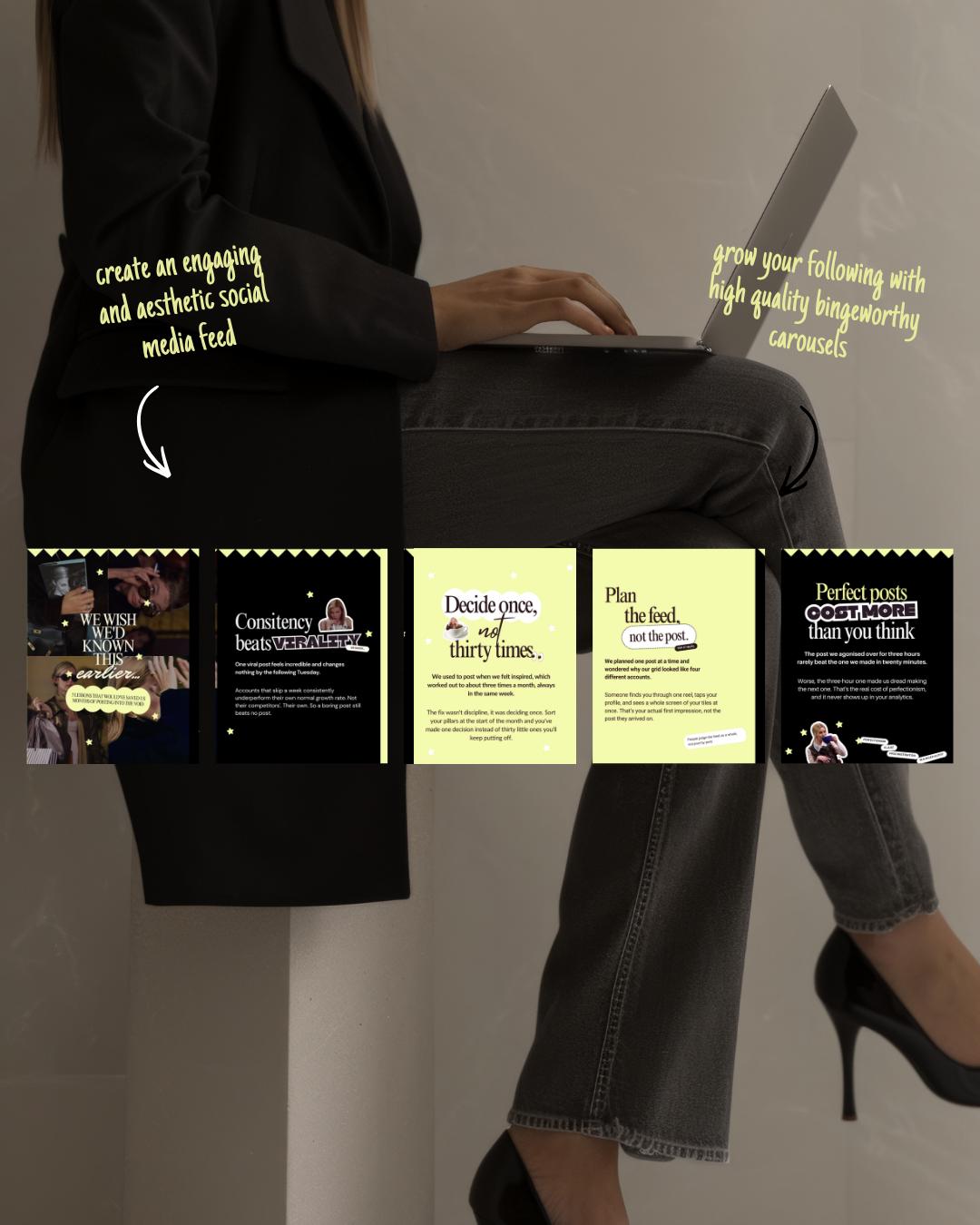 Seamless Instagram Carousel Post Templates - Social Media Manager Templates - Seamless Carousels - Portrait Instagram Posts - Lime Black