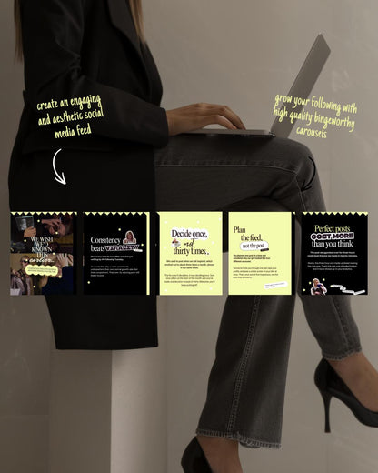 Seamless Instagram Carousel Post Templates - Social Media Manager Templates - Seamless Carousels - Portrait Instagram Posts - Lime Black