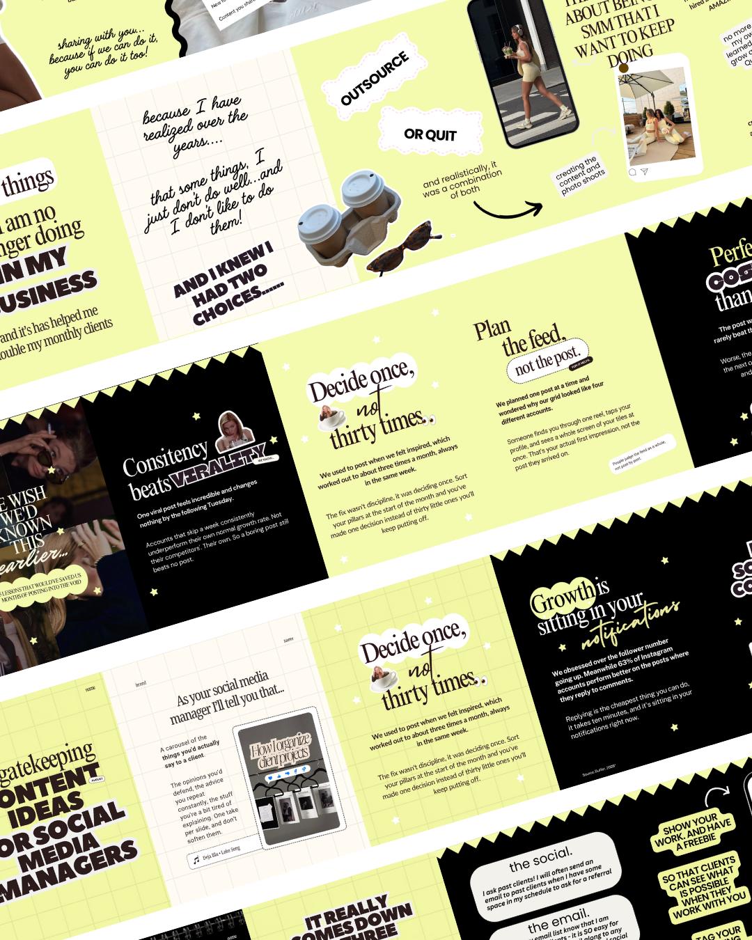 Seamless Instagram Carousel Post Templates - Social Media Manager Templates - Seamless Carousels - Portrait Instagram Posts - Lime Black
