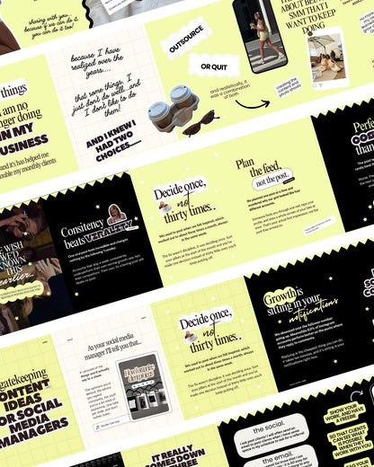 Seamless Instagram Carousel Post Templates - Social Media Manager Templates - Seamless Carousels - Portrait Instagram Posts - Lime Black