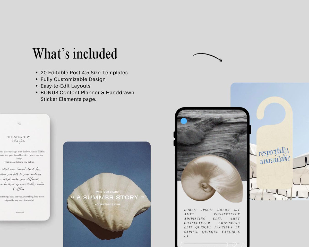 Coastal Summer Instagram Templates Canva, Trending Design, Social Media Kit Posts Carousels for Creators and Travel Content [Editable