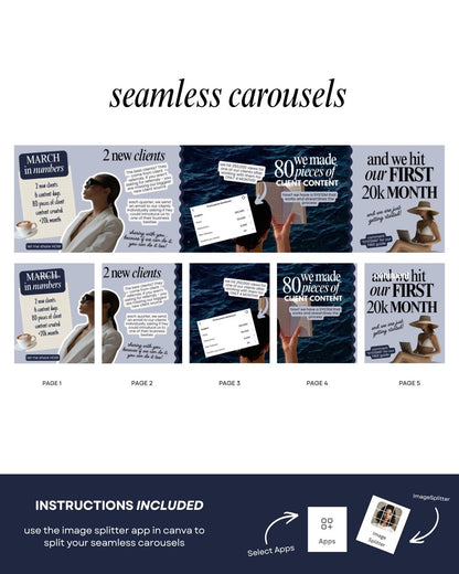 Carousel Templates - Social Media Manager Templates - Seamless Carousels - Portrait Instagram Posts - Content Creator - Purple Social Media