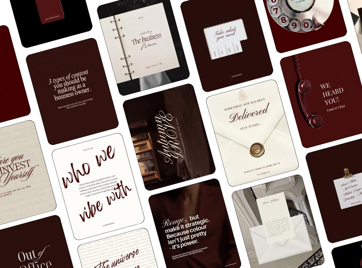 Dark Red Canva Instagram Templates | Pinterest Inspired Social Media Templates |  Editable Social Media for Business Owners Aesthetic