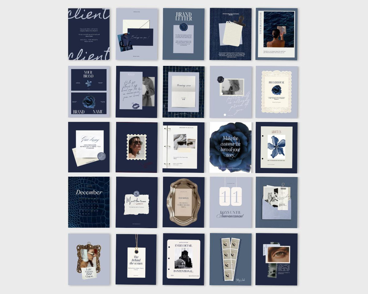 Dark Navy Blue Luxury Instagram Templates | Old Money Instagram Post Bundle kit (Digital Download)
