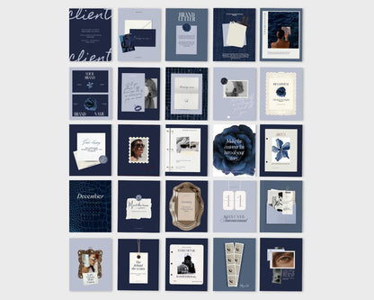 Dark Navy Blue Luxury Instagram Templates | Old Money Instagram Post Bundle kit (Digital Download)