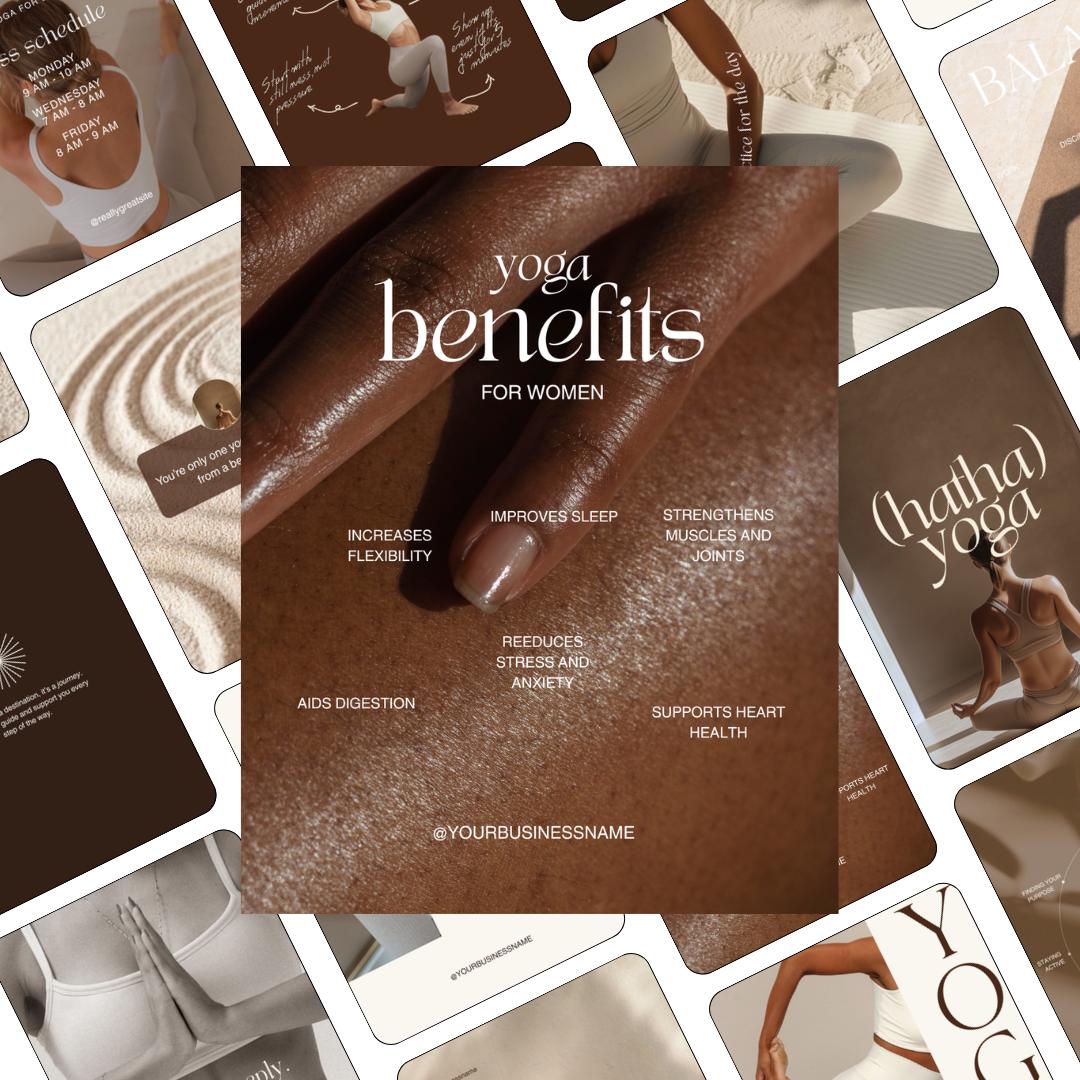 Yoga Teacher Instagram Templates | Neutral Canva Social Media Posts (Editable)