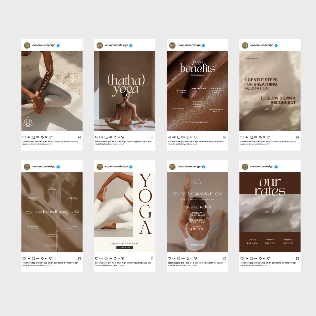 Yoga Teacher Instagram Templates | Neutral Canva Social Media Posts (Editable)