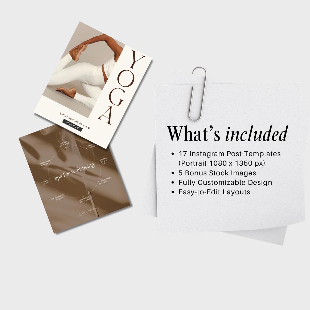 Yoga Teacher Instagram Templates | Neutral Canva Social Media Posts (Editable)
