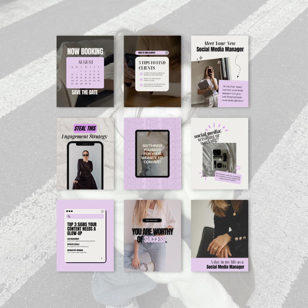 Bold Instagram Templates for Social Media Managers | Canva SMM Posts (Purple)