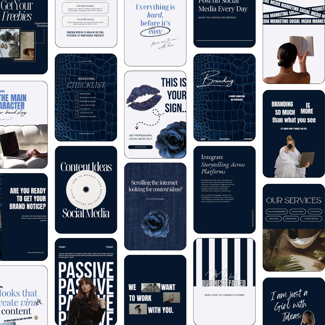 Navy Blue 2026 Instagram Templates | Aesthetic Canva Templates for Any Niche | Editable Social Media Templates | editorial IG Modern Feed
