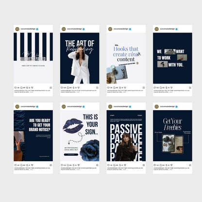 Navy Blue 2026 Instagram Templates | Aesthetic Canva Templates for Any Niche | Editable Social Media Templates | editorial IG Modern Feed